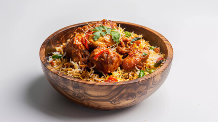 Sticker - Bowl of chicken fried rice isolated on white background