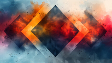 Poster - A vibrant and dynamic abstract background featuring a striking black diamond shape among colorful swirls and patterns.