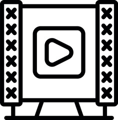 Sticker - Vector illustration of a play icon centered on a stylized movie screen with borders