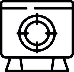 Poster - Black and white line art vector graphic of a monitor with a targeting reticle at the center