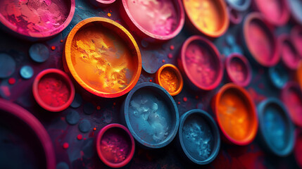 Poster - Various shades of paint covering a surface in a close up shot, showcasing a colorful mix of hues and textures.
