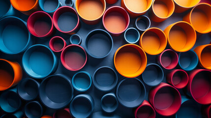 Poster - A wall constructed from an assortment of differently colored pipes creating a vibrant and unique mosaic pattern.