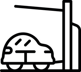 Sticker - Black and white line art icon of an electric vehicle at a charging station