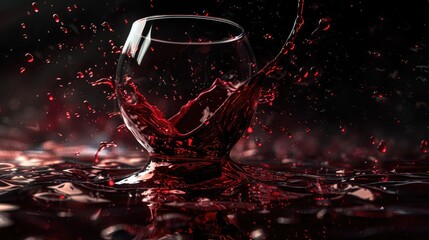 Red wine up and splash from a glass,3d render, red liquid splash in the shape of wineglass,Glass of red wine bouncing on table ,high splash,Close-up background of splashing red wine

