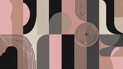 Wall Mural - Modern abstract background, wooden textures, geometric shapes in pink, black, gray and beige colors.	