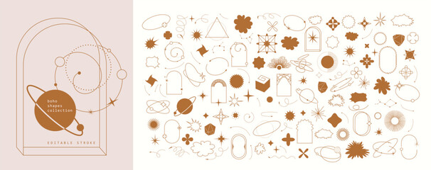 Wall Mural - set of geometric boho design elements icons and symbols. simple shapes forms and frames inspired ret