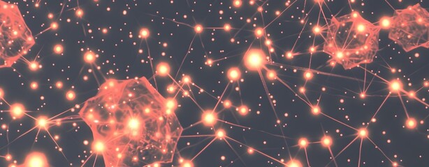 Poster - Digital Background of Data Connections and Bokeh Lights in Blue and Orange