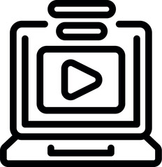 Sticker - Black and white icon of a laptop displaying a play button on the screen, symbolizing video content