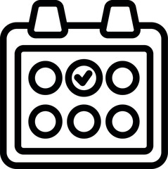 Poster - Simplified line drawing of a calendar with date checkmark, in highcontrast black and white