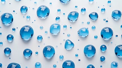 Wall Mural - Collection of small blue droplets arranged neatly on a white backdrop.