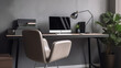 © Rabil - Home office setup with a sleek desk, indoor plants and laptop