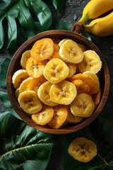 Wall Mural - fresh yellow banana on a wooden table