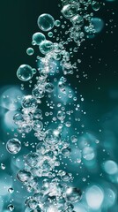 Poster - Sparkling bubbles in water with teal background