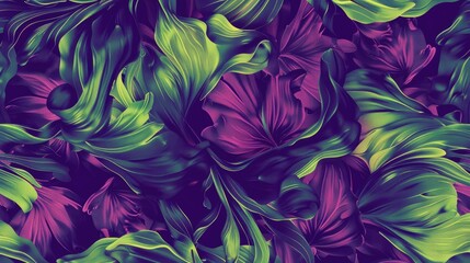 Canvas Print - Abstract Pattern of Purple and Green Textures and Floral Elements
