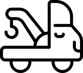 Poster - Black and white line icon representing a side view of a delivery truck for logistics themes