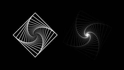 Leinwandbilder - Abstract Circular Geometric Rhombus Square Rectangle Shape. Lines Spiral Design. Round Dynamic Shape. Vortex Lines Vector Illustration. Black and White Minimal Style Geometric Design.