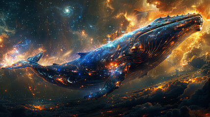 Canvas Print - Cosmic whale made of stars and energy strings, symbol of rich cryptocurrency owner