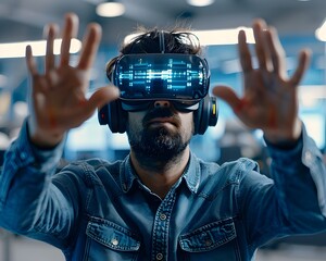 Poster - VR designer creating an immersive virtual environment for a new game or experience