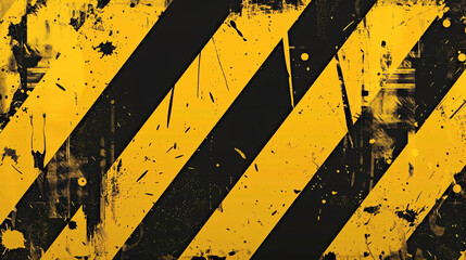 Poster - Abstract weathered yellow and black diagonal caution stripes with grunge texture
