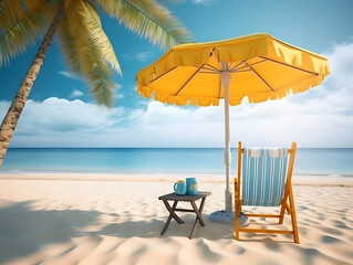 Beautiful beach. Chairs on the sandy beach near the sea. Summer holiday and vacation concept for tourism. Inspirational tropical landscape
