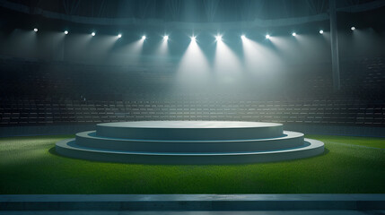 Poster - soccer field at night with lights and spotlights 3D rendering,Freshly Mown Grass Sets the Stage for Competition,Lush Green Soccer Field Under Bright Stadium Lights
