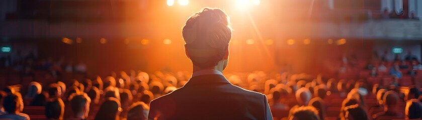 Poster - Engaging Business Seminar with Silhouetted Speaker in Spotlight