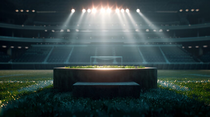 Poster - soccer field at night with lights and spotlights 3D rendering,Freshly Mown Grass Sets the Stage for Competition,Lush Green Soccer Field Under Bright Stadium Lights


