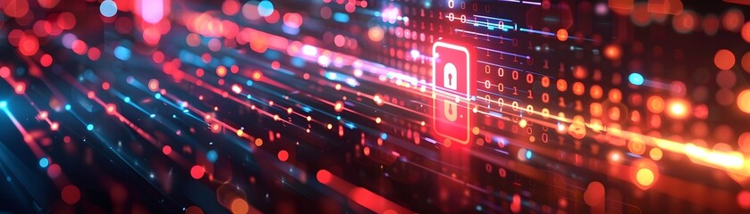 Poster - cybersecurity concept with digital locks and encrypted data streams in vibrant futuristic digital ar