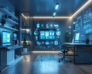 Poster - sleek and intelligent digital workspace with connected devices and cutting edge technology