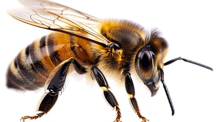 Wall Mural - detailed close-up of a busy bee, isolated against transparent background.