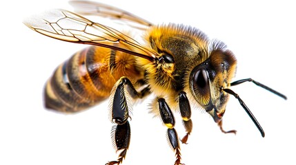 Wall Mural - detailed close-up of a busy bee, isolated against transparent background.