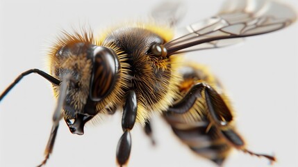 Wall Mural - detailed close-up of a busy bee, isolated against transparent background.