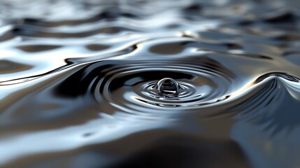 Wall Mural - detailed depiction of single drop on rippled surface, rendered in 3d.