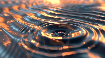 Wall Mural - detailed depiction of single drop on rippled surface, rendered in 3d.