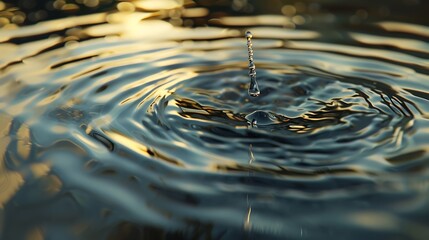 Wall Mural - detailed depiction of single drop on rippled surface, rendered in 3d.