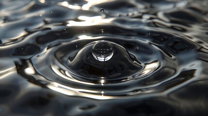 Wall Mural - detailed depiction of single drop on rippled surface, rendered in 3d.