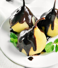 Wall Mural - Poached pears with chocolate sauce