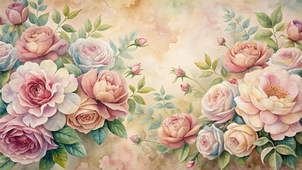 Wall Mural - Luxurious floral watercolor background showcases a lush garden