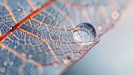 Wall Mural - detailed photograph of raindrop on intricate leaf skeleton, captured in hd.