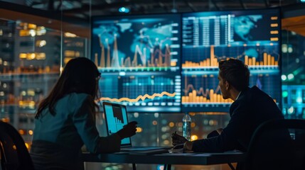 Leinwandbilder - A team of analysts discussing gold price graphs and market dynamics in a conference room, collaborating to develop investment strategies.