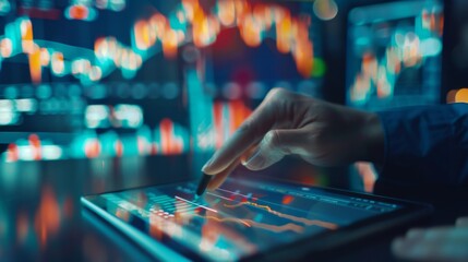 Aufkleber - A trader analyzing a gold price graph on a tablet, monitoring market fluctuations and making investment decisions.