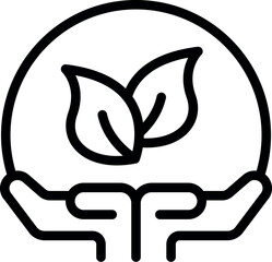 Poster - Black outline icon depicting hands cradling a young plant, symbolizing care and sustainability