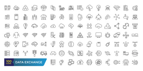 Data exchange line icons. Outline web and ui icon collection. Editable stroke. Vector illustration