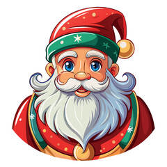 Poster - A cartoonish image of Santa Claus with a red hat and green beard. He is smiling and has a big white mustache