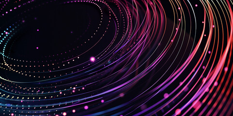 Wall Mural - A black background with glowing, moving circular line patterns.
