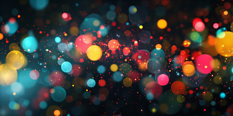 Wall Mural - A black background with bokeh light effects, featuring small, colorful dots.