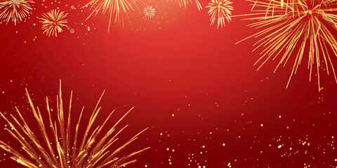 Wall Mural - A red background with golden fireworks.