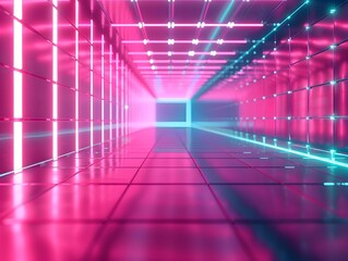 Poster - Neon Geometric Grid Backdrop for Stylish Product Presentations and Concepts