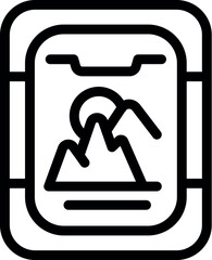 Sticker - Simplistic black line art icon featuring a mountain inside a frame, suitable for app and web use