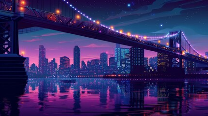 Wall Mural - A city skyline with a bridge in the background